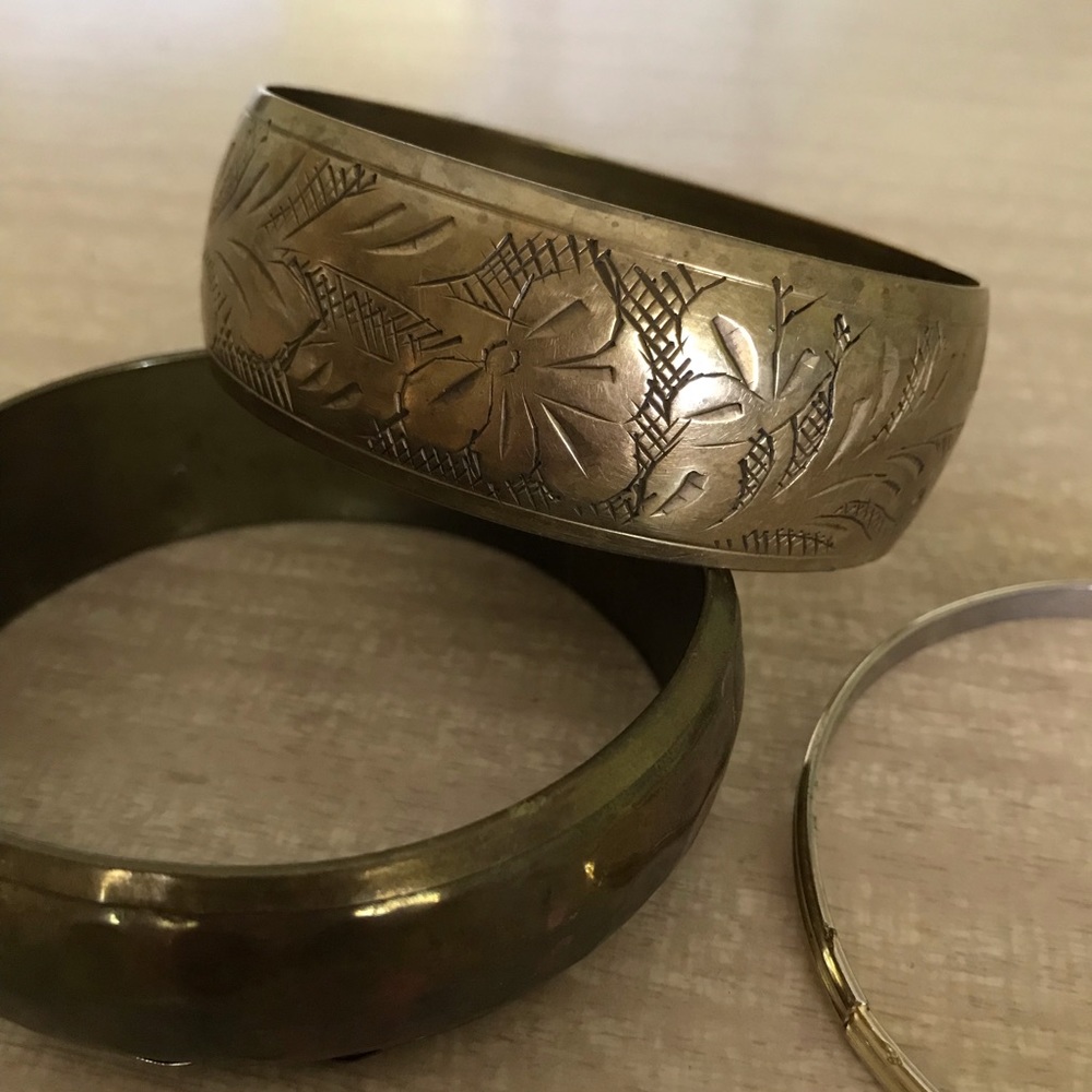 Vintage Brass Bangle Bracelets Set - image 2
